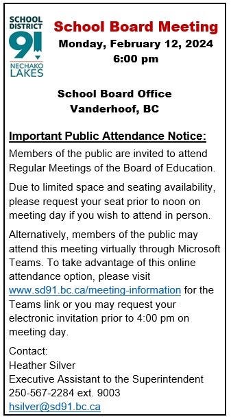 School Board Meeting Announcement February 12 2024